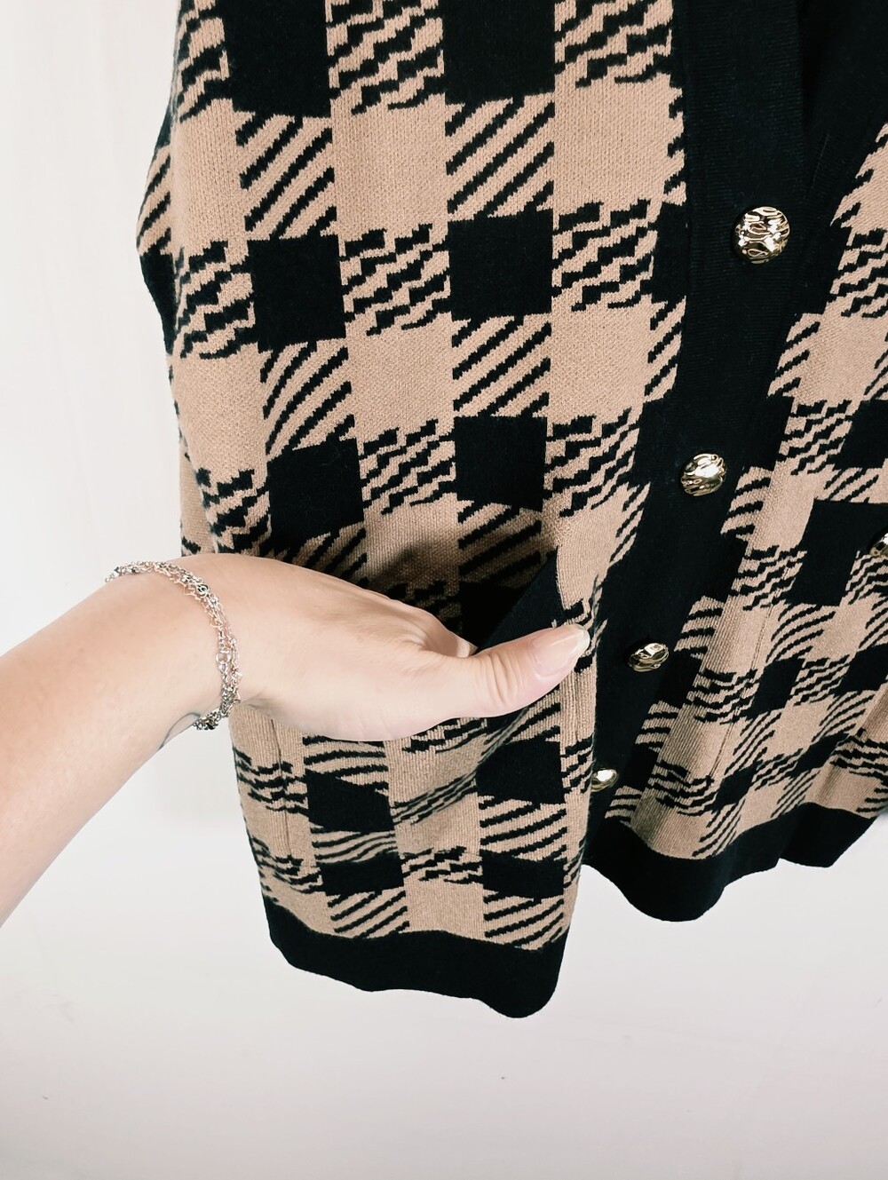 NWT Philosophy Republic Clothing Oversized Houndstooth Cardigan Sweater Gold But - Picture 3 of 12